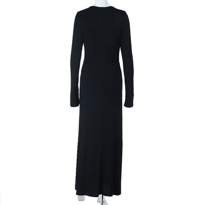 V neck long sleeve button ruched maxi dress  | Festival Outfits Women