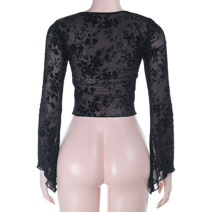 Long sleeve o ring self tie crop top  | Festival Outfits Women
