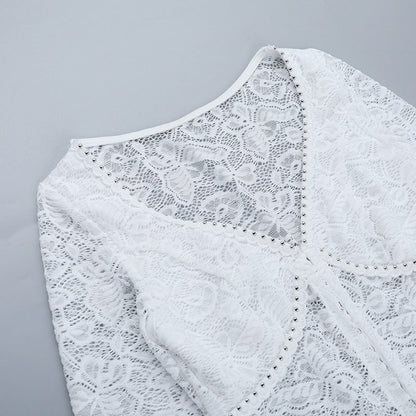 V neck button long sleeve lace top  | Festival Outfits Women