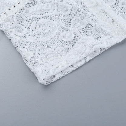V neck button long sleeve lace top  | Festival Outfits Women