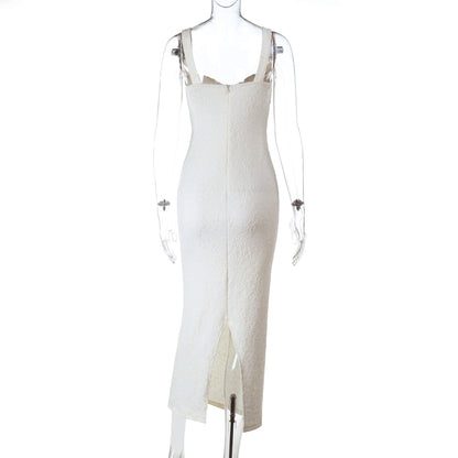 V neck slit zip-up cami maxi dress  | Festival Outfits Women