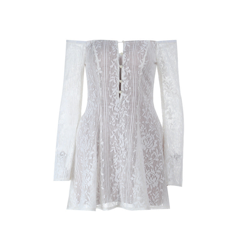 Off shoulder button hollow out cut out mini dress  | Festival Outfits Women