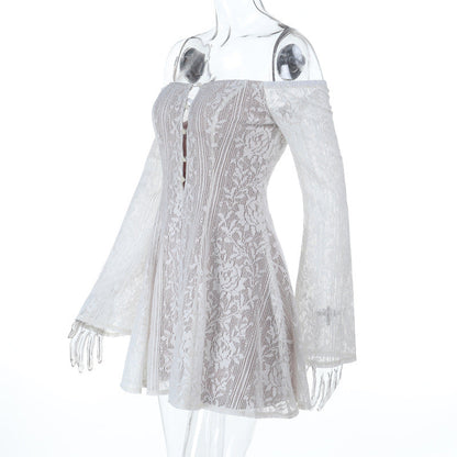 Off shoulder button hollow out cut out mini dress  | Festival Outfits Women