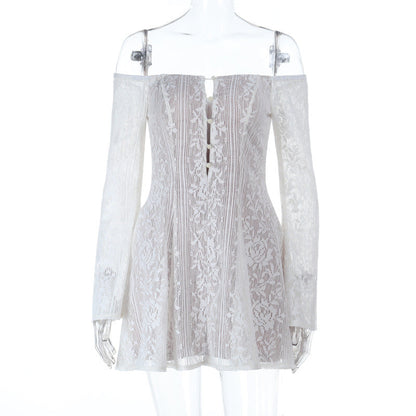 Off shoulder button hollow out cut out mini dress  | Festival Outfits Women