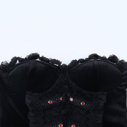 Sweetheart neck ruffle velvet top  | Festival Outfits Women