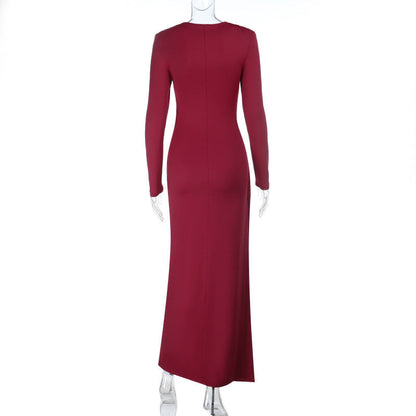 Long sleeve hollow out o ring slit cut out maxi dress  | Festival Outfits Women