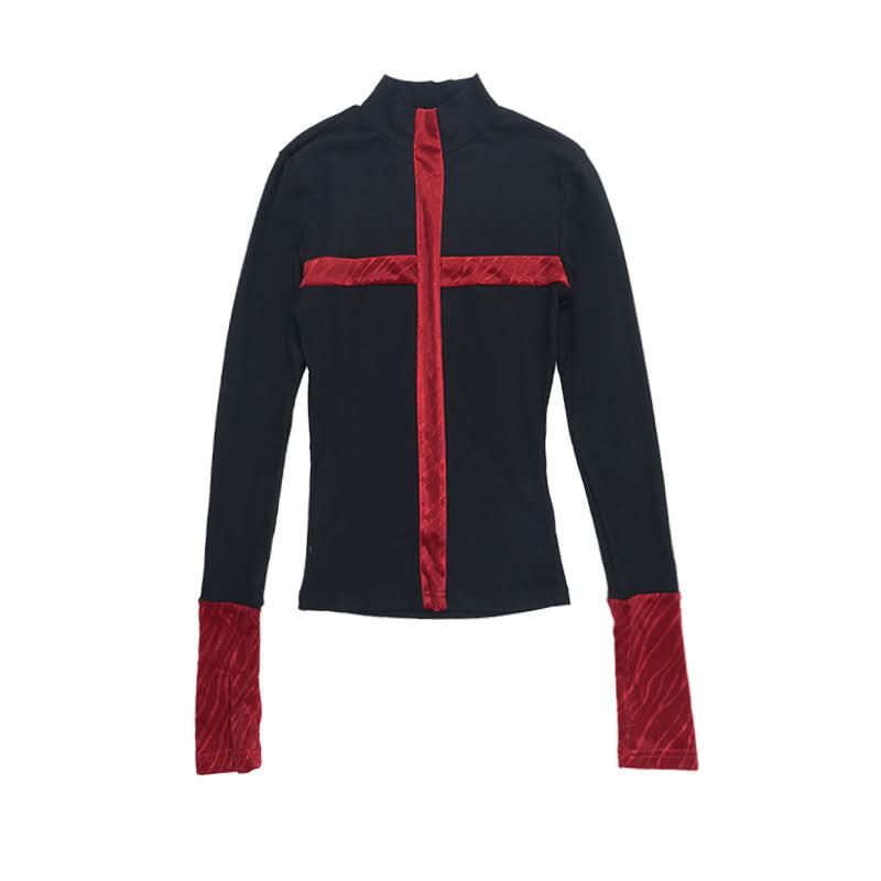 High neck cross pattern long sleeve top  | Festival Outfits Women