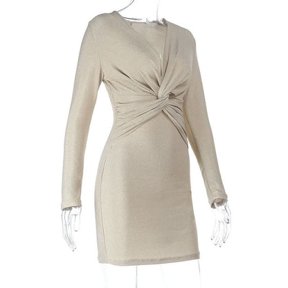 V neck ruched long sleeve mini dress  | Festival Outfits Women