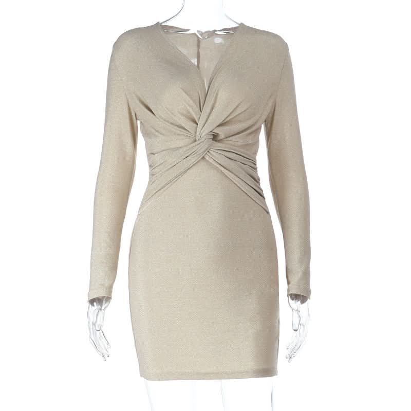 V neck ruched long sleeve mini dress  | Festival Outfits Women