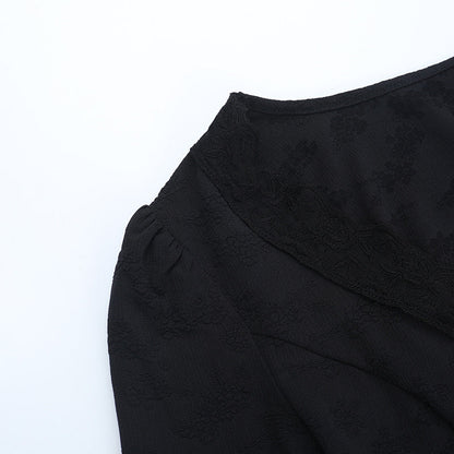 V neck button long sleeve lace hem top  | Festival Outfits Women