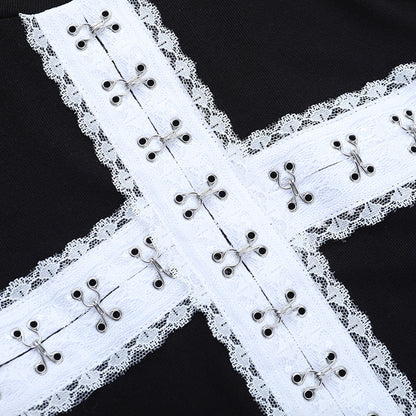 Long sleeve crewneck cross pattern top  | Festival Outfits Women