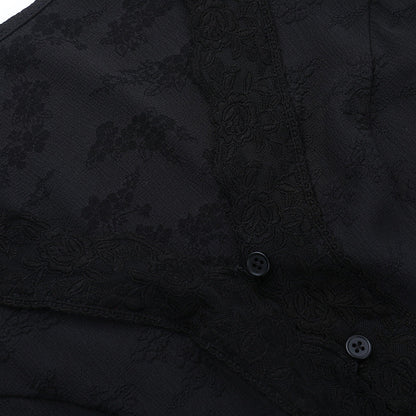 V neck button long sleeve lace hem top  | Festival Outfits Women