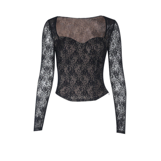 Long sleeve lace corset zip-up top  | Festival Outfits Women