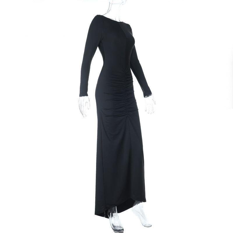 Backless long sleeve ruched maxi dress  | Festival Outfits Women