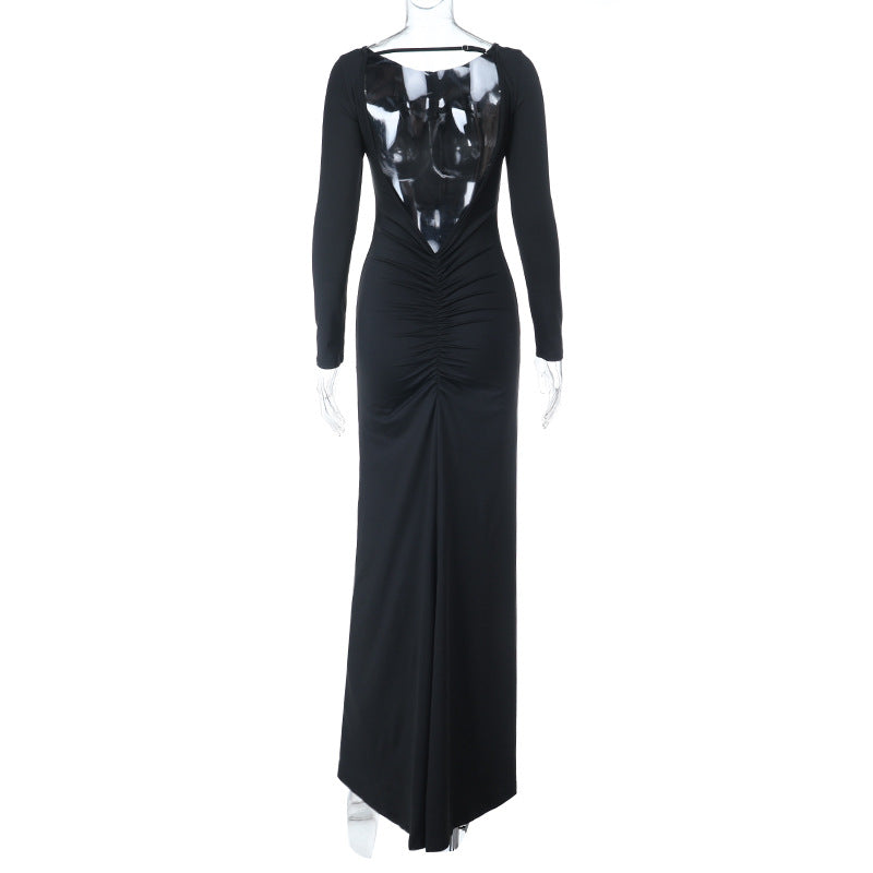 Backless long sleeve ruched maxi dress  | Festival Outfits Women