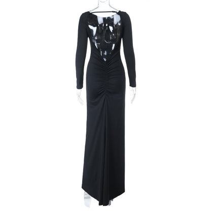 Backless long sleeve ruched maxi dress  | Festival Outfits Women