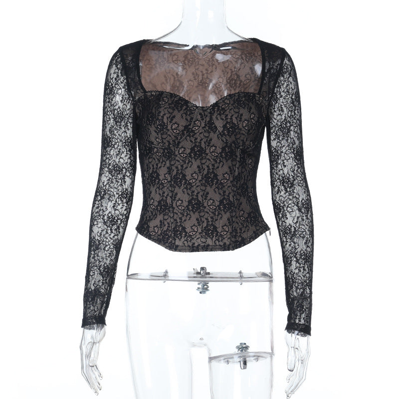 Long sleeve lace corset zip-up top  | Festival Outfits Women