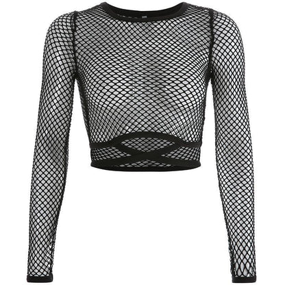 Hollow straps mesh T-shirt