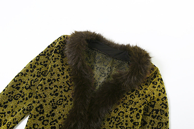 Leopard print fluffy long sleeve mini skirt set  | Festival Outfits Women  | Leopard Print Mini Dress