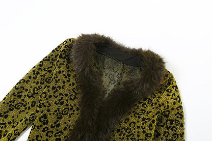 Leopard print fluffy long sleeve mini skirt set  | Festival Outfits Women  | Leopard Print Mini Dress
