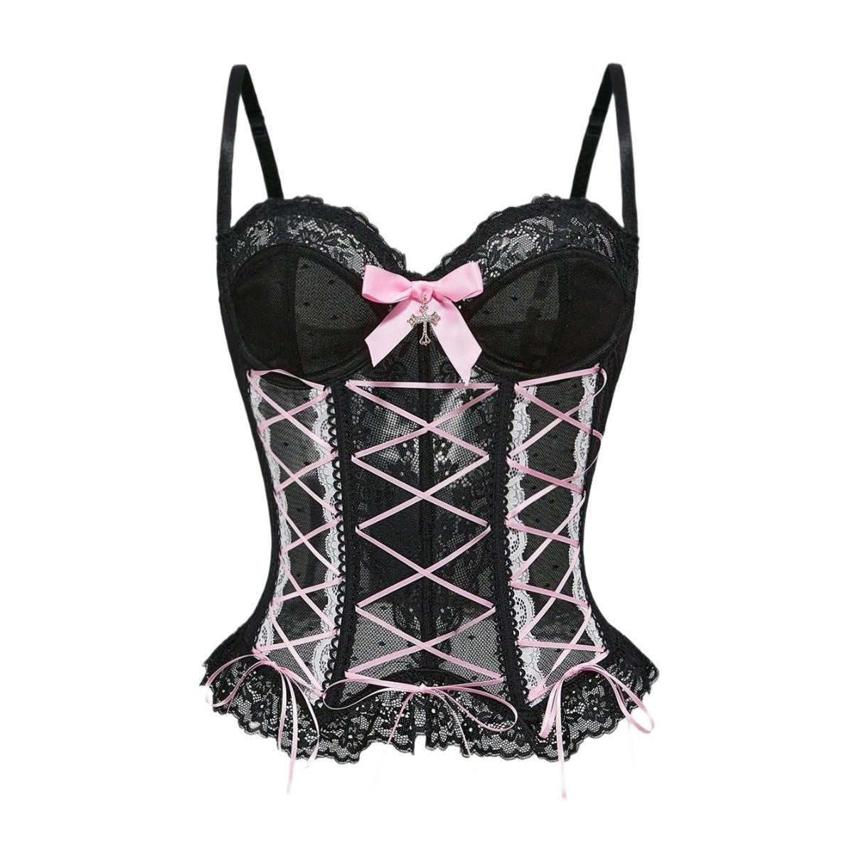 Bowknot button corset lace hem cami top  | Festival Outfits Women
