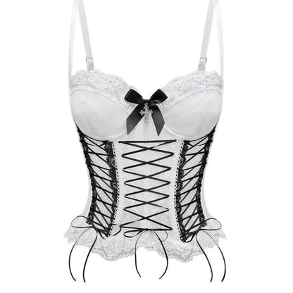 Bowknot button corset lace hem cami top  | Festival Outfits Women
