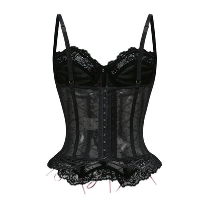Bowknot button corset lace hem cami top  | Festival Outfits Women