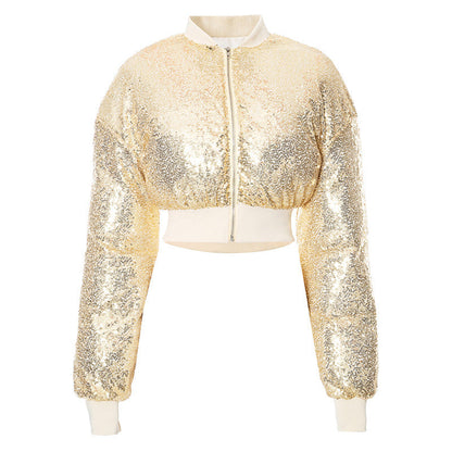 Glitter long sleeve zip-up coat top  | Festival Outfits Women