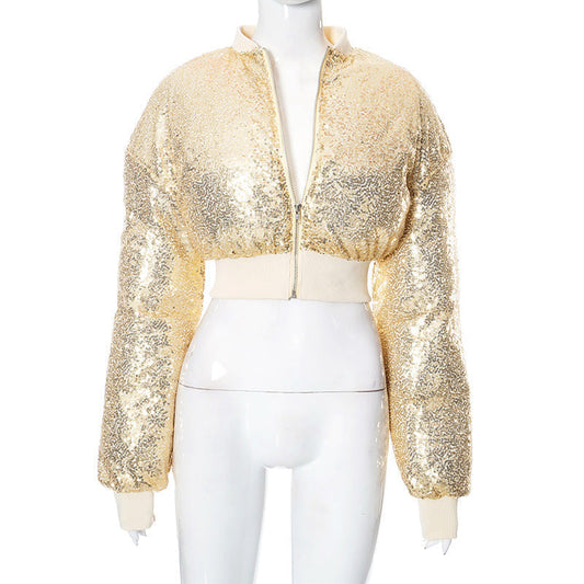 Glitter long sleeve zip-up coat top  | Festival Outfits Women