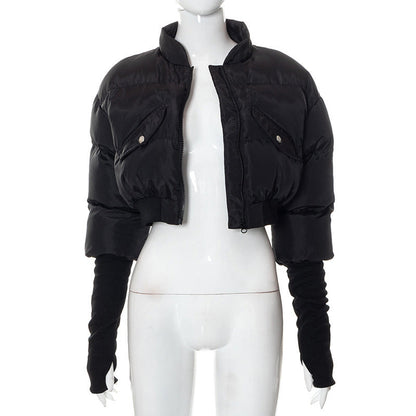 Long sleeve high neck zip-up pocket coat top  | Festival Outfits Women