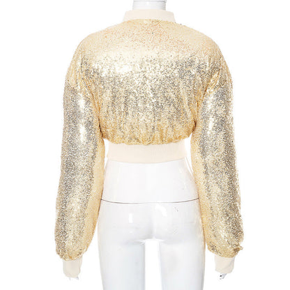 Glitter long sleeve zip-up coat top  | Festival Outfits Women