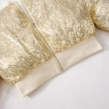 Glitter long sleeve zip-up coat top  | Festival Outfits Women