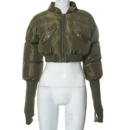 Long sleeve high neck zip-up pocket coat top  | Festival Outfits Women