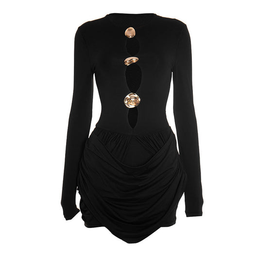 Long sleeve ruched hollow out cut out mini dress  | Festival Outfits Women