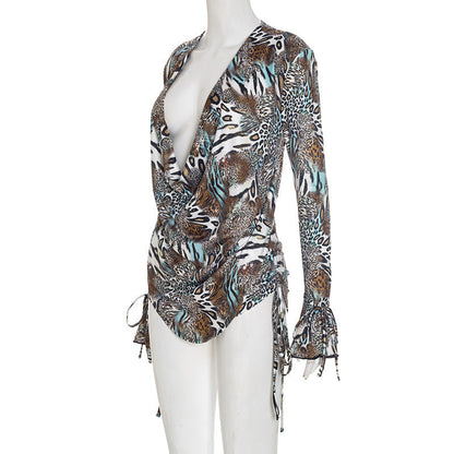 Deep v neck self tie hollow out short pant set  | Festival Outfits Women