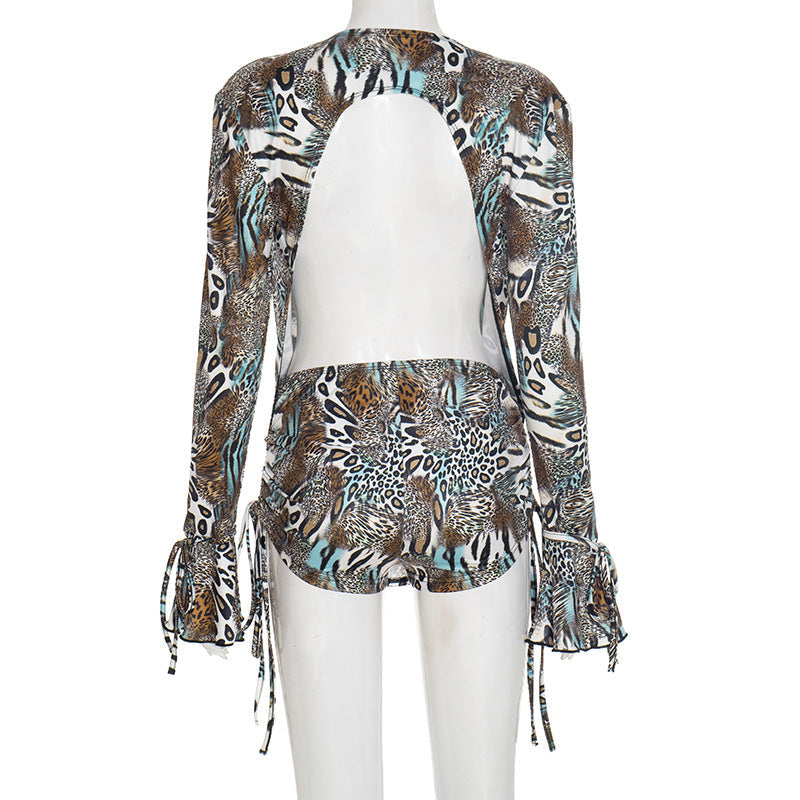 Deep v neck self tie hollow out short pant set  | Festival Outfits Women