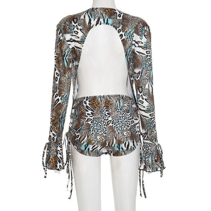 Deep v neck self tie hollow out short pant set  | Festival Outfits Women