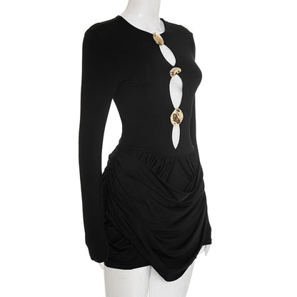 Long sleeve ruched hollow out cut out mini dress  | Festival Outfits Women