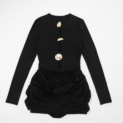 Long sleeve ruched hollow out cut out mini dress  | Festival Outfits Women