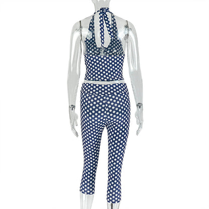 Halter flower applique polka dot pant set  | Festival Outfits Women