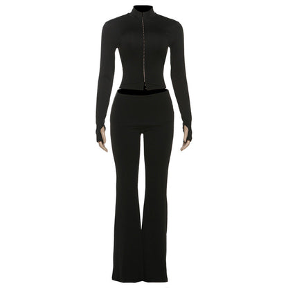 Long sleeve high neck zip-up pant set  | Festival Outfits Women