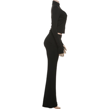 Long sleeve high neck zip-up pant set  | Festival Outfits Women
