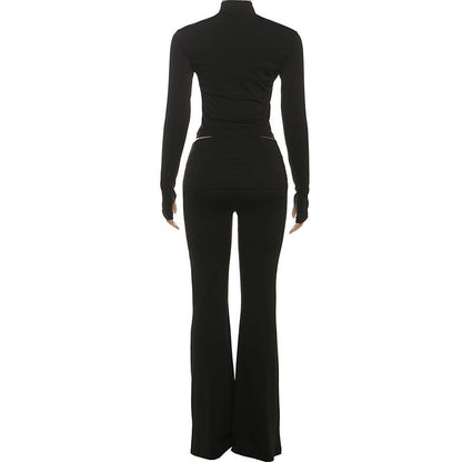 Long sleeve high neck zip-up pant set  | Festival Outfits Women
