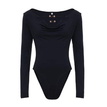 V neck long sleeve beaded solid bodysuit  | Festival Outfits Women