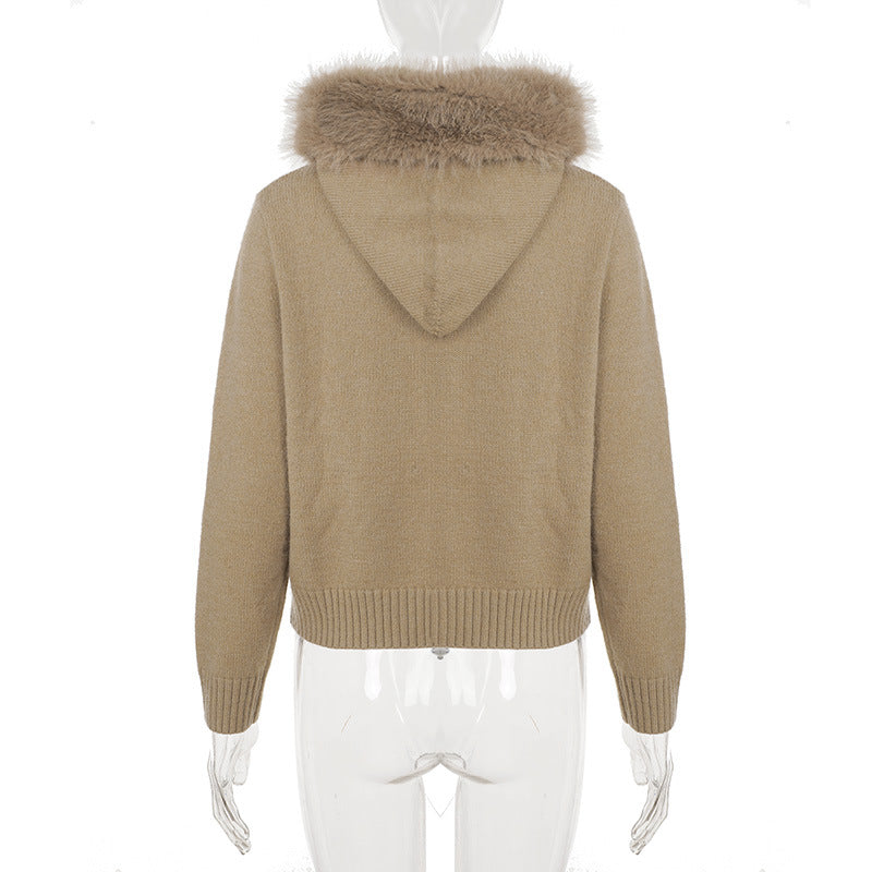 Hoodie long sleeve fluffy zip-up top  | Festival Outfits Women