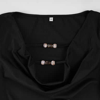 V neck long sleeve beaded solid bodysuit  | Festival Outfits Women