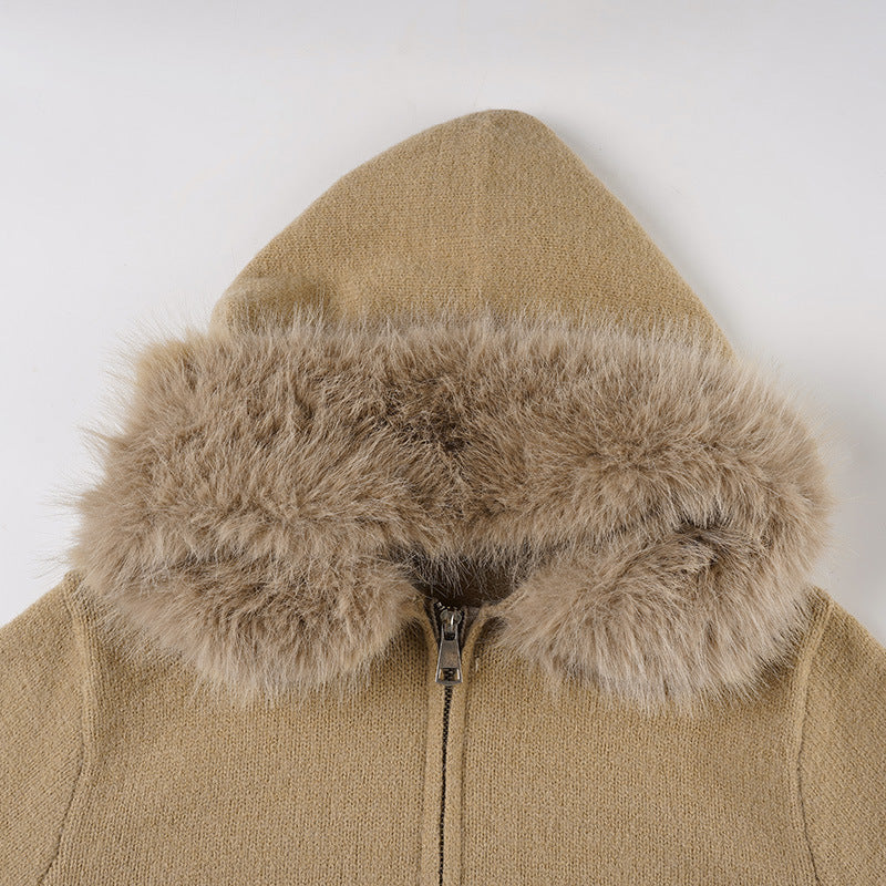 Hoodie long sleeve fluffy zip-up top  | Festival Outfits Women