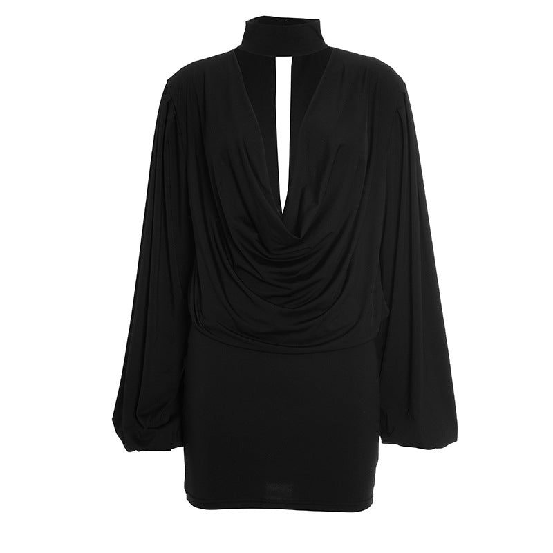 V neck long sleeve ruched mini skirt set  | Festival Outfits Women