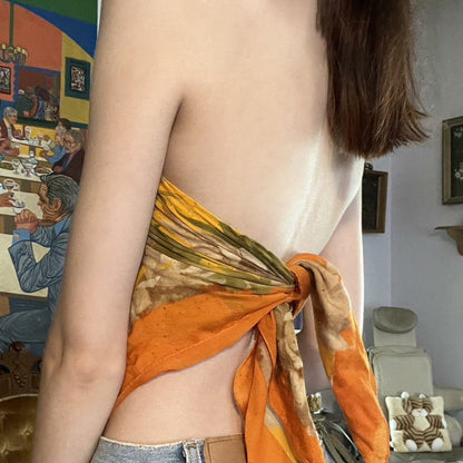 Flower print knotted tube top  | Festival Outfits Women
