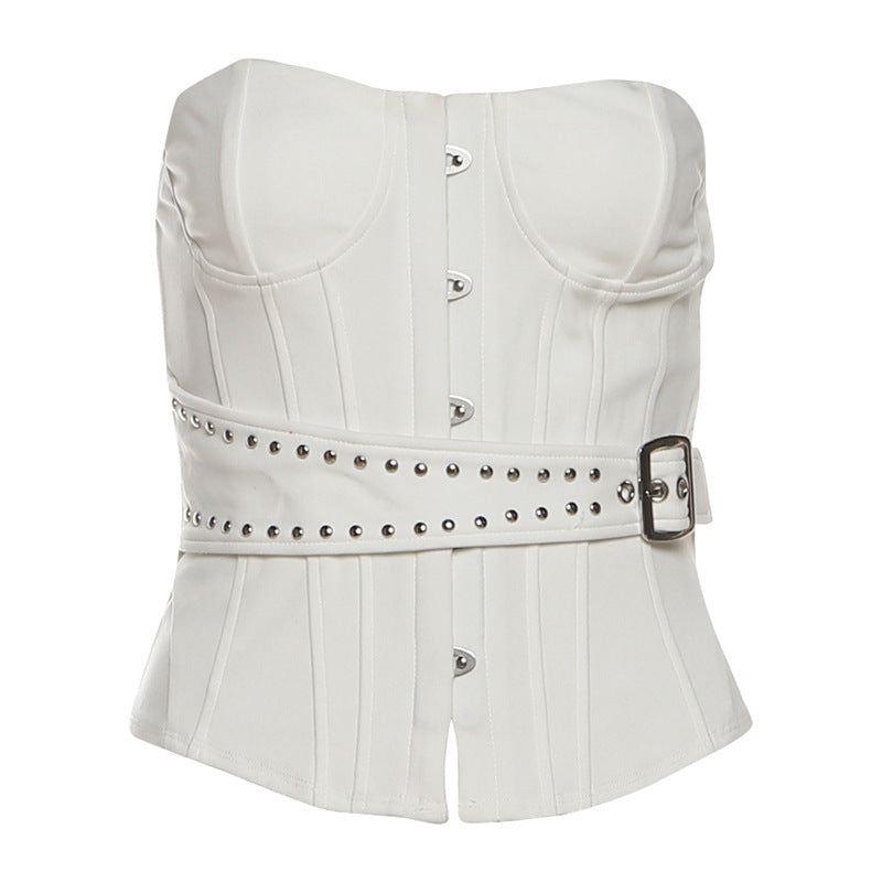 Button buckle corset backless tube top  | Festival Outfits Women
